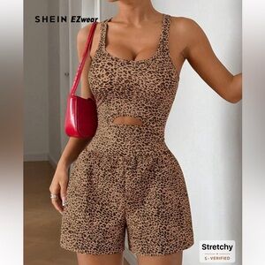 Shein EZwear High-Waist Leopard Print Shorts - Brown